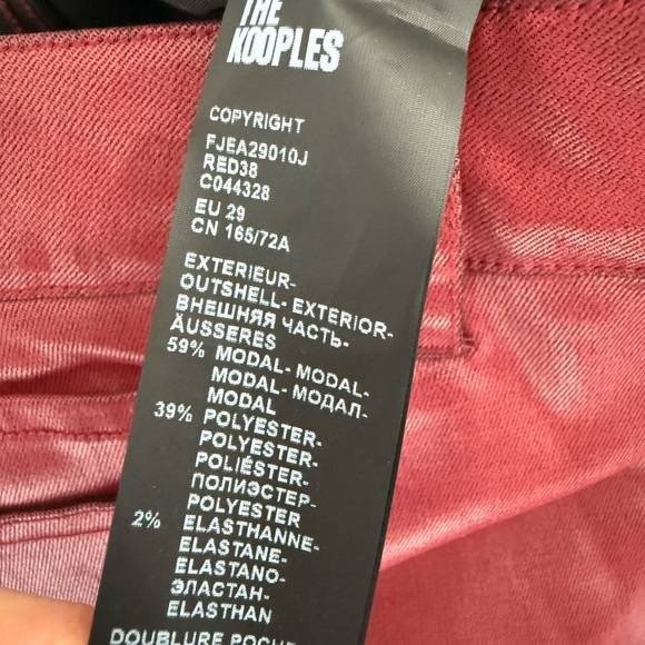 The Kooples high-rise faux leather skinny jeans in dark red BNWT size 29 - Picture 6 of 8